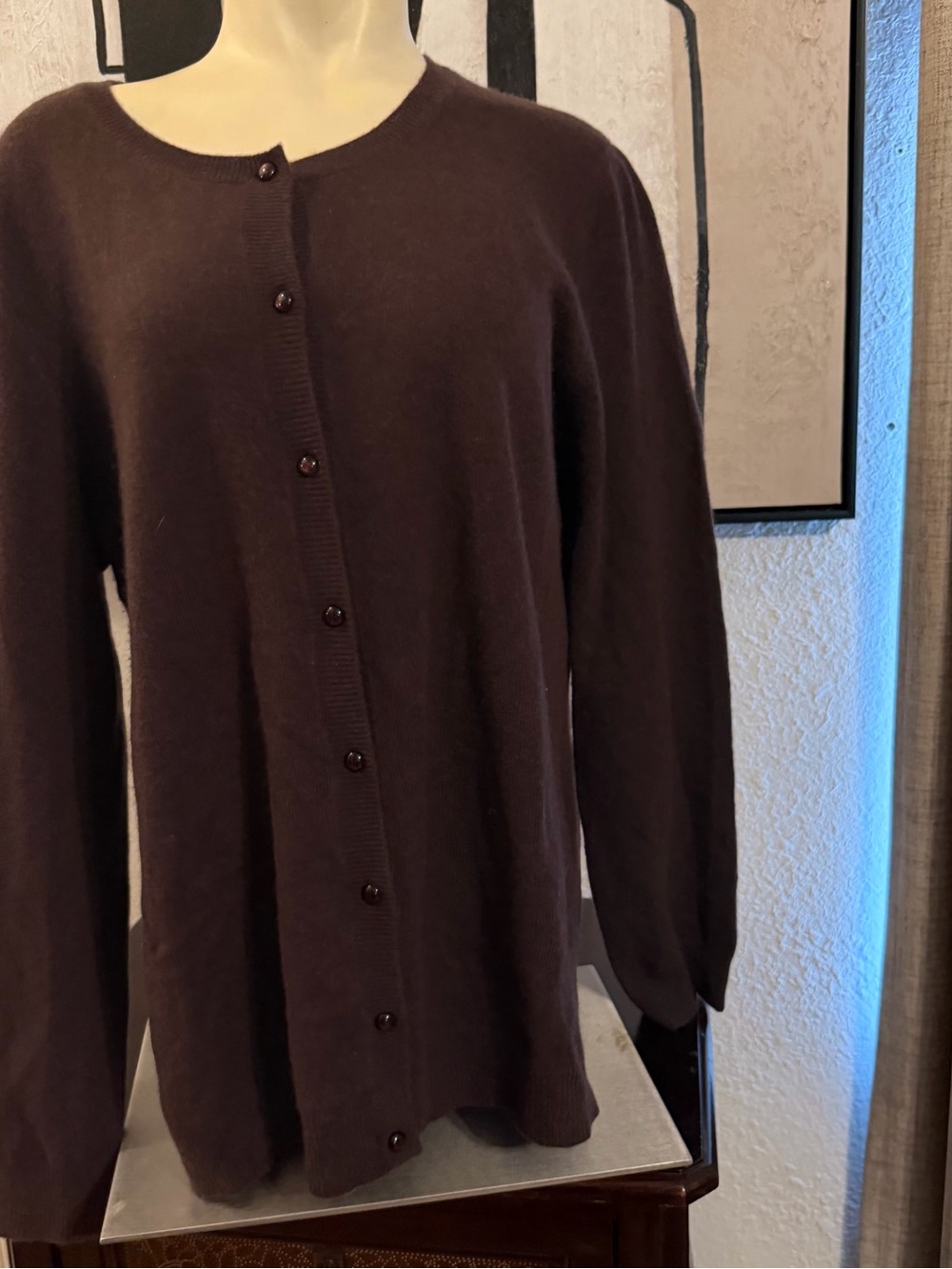 Jaclyn Smith Dark Brown 100% Cashmere Button-Front Women's Cardigan